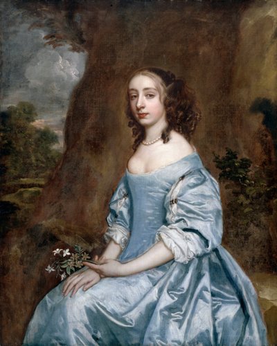 花を持っている青の女性の肖像画 作： Peter Lely